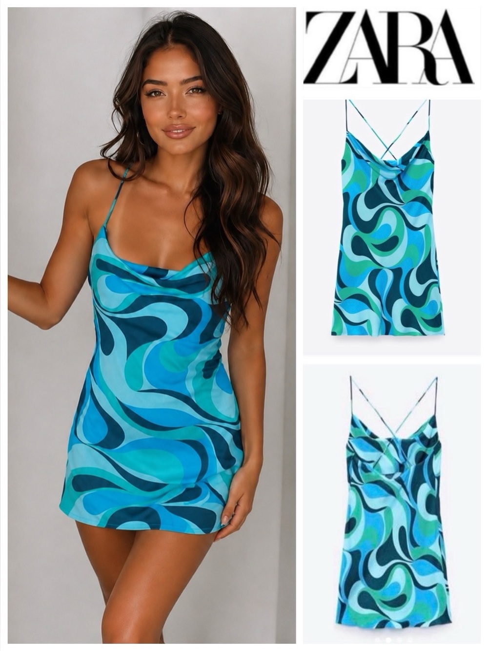 ZARA Satin Geometric Print Slip Dress 🦋